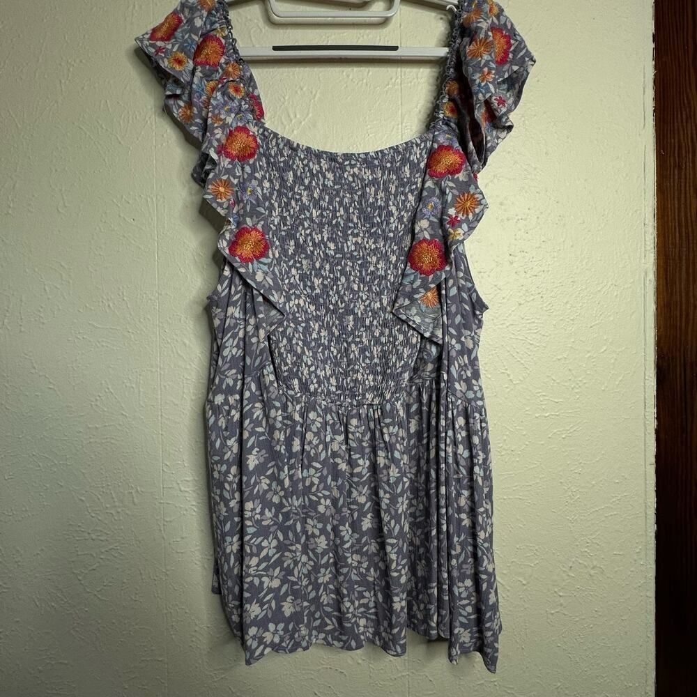 Savanna Jane Woman's Size XXL Smocked Baby Doll Purple Floral Embordered NWT
